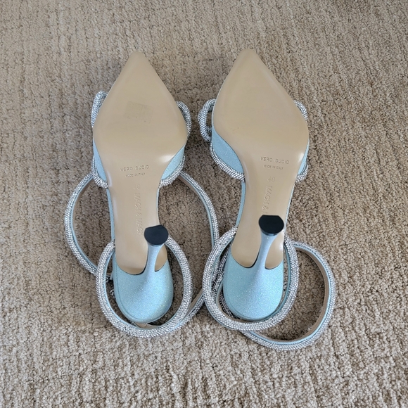 MACH & MACH Glitter Double Crystal Bow Pointed Toe Pump in Baby Blue, Size 40 - Picture 10 of 13